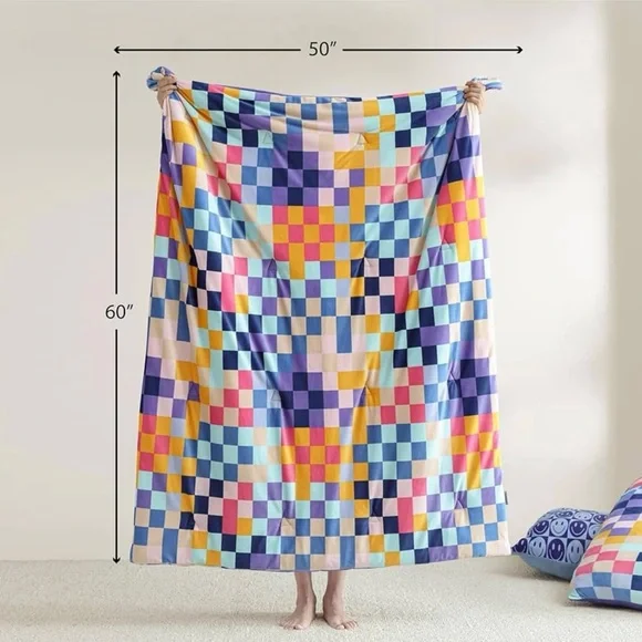 URBAN SHOP Vibrant Multicolor Checkered Throw Blanket - Picture 4 of 9